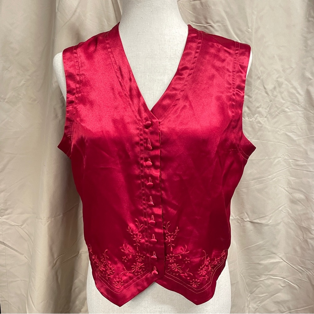 Bali Studios Vintage 90s Red Satin Button Down Vest M Witchy Whimsigoth